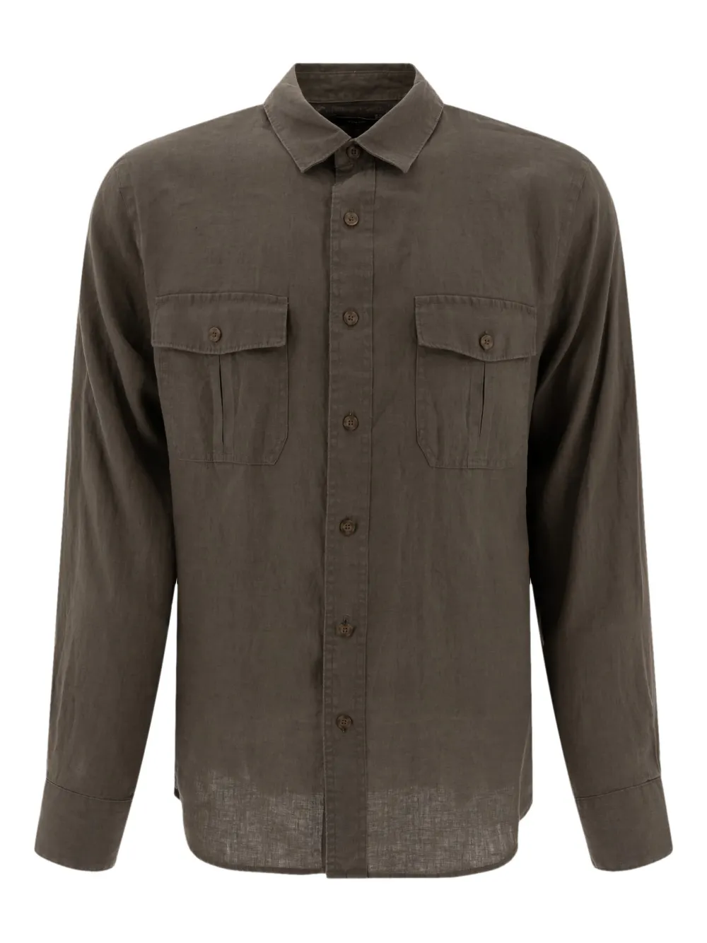 Vince double-pocket linen shirt Groen