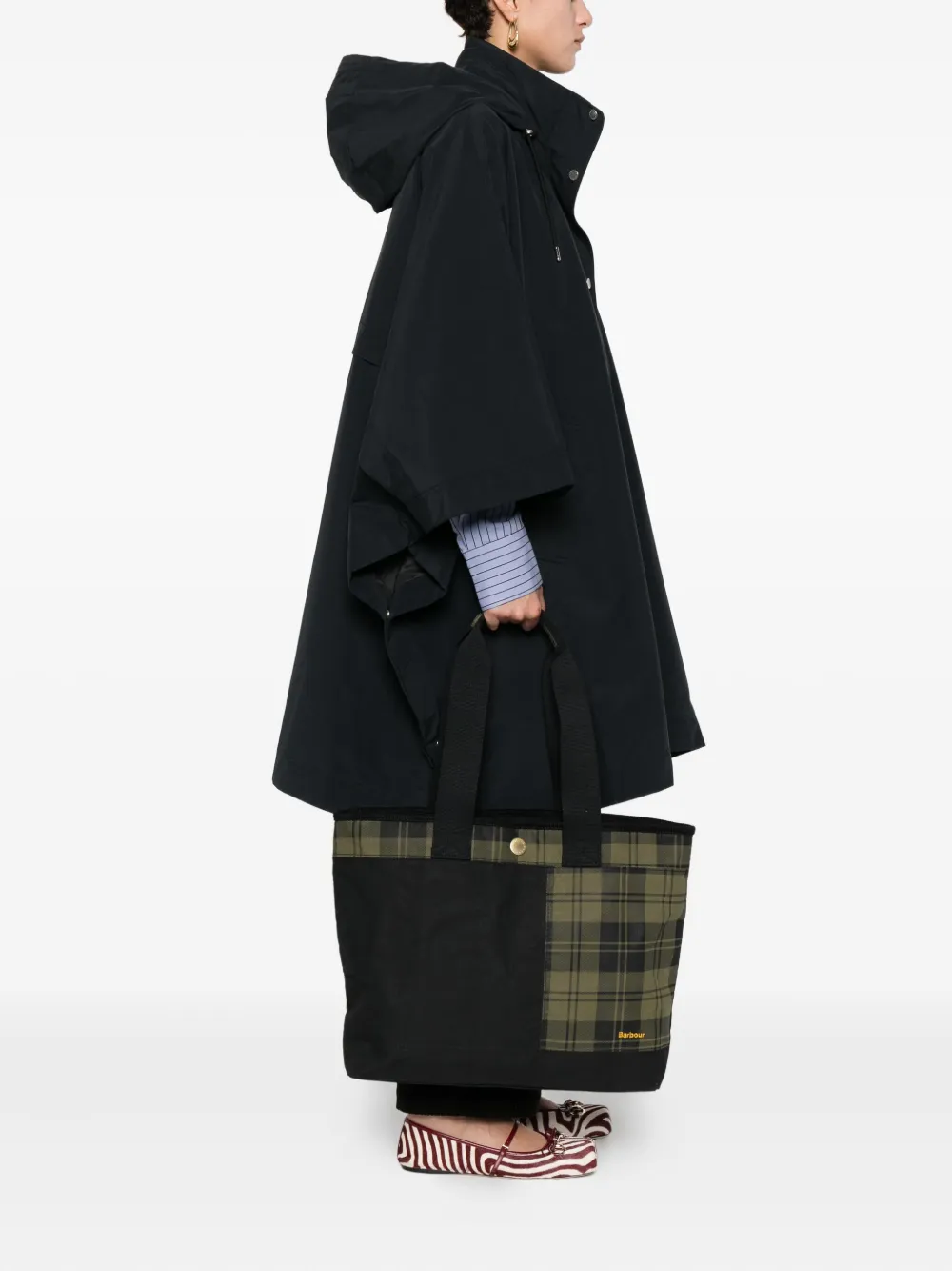 Barbour tartan-print panelled tote bag - Zwart