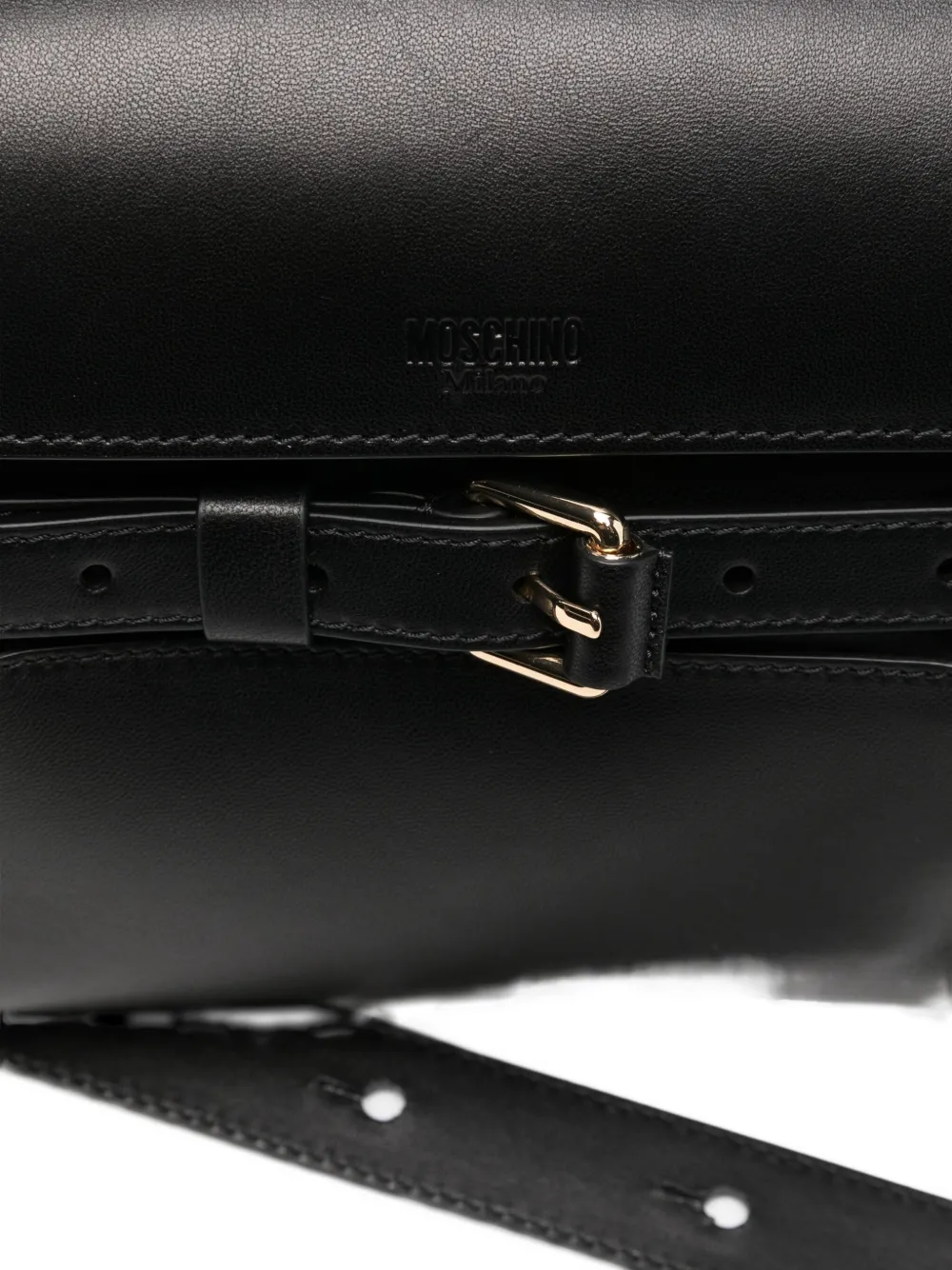 Moschino Tie Me Leather Shoulder Bag In Black