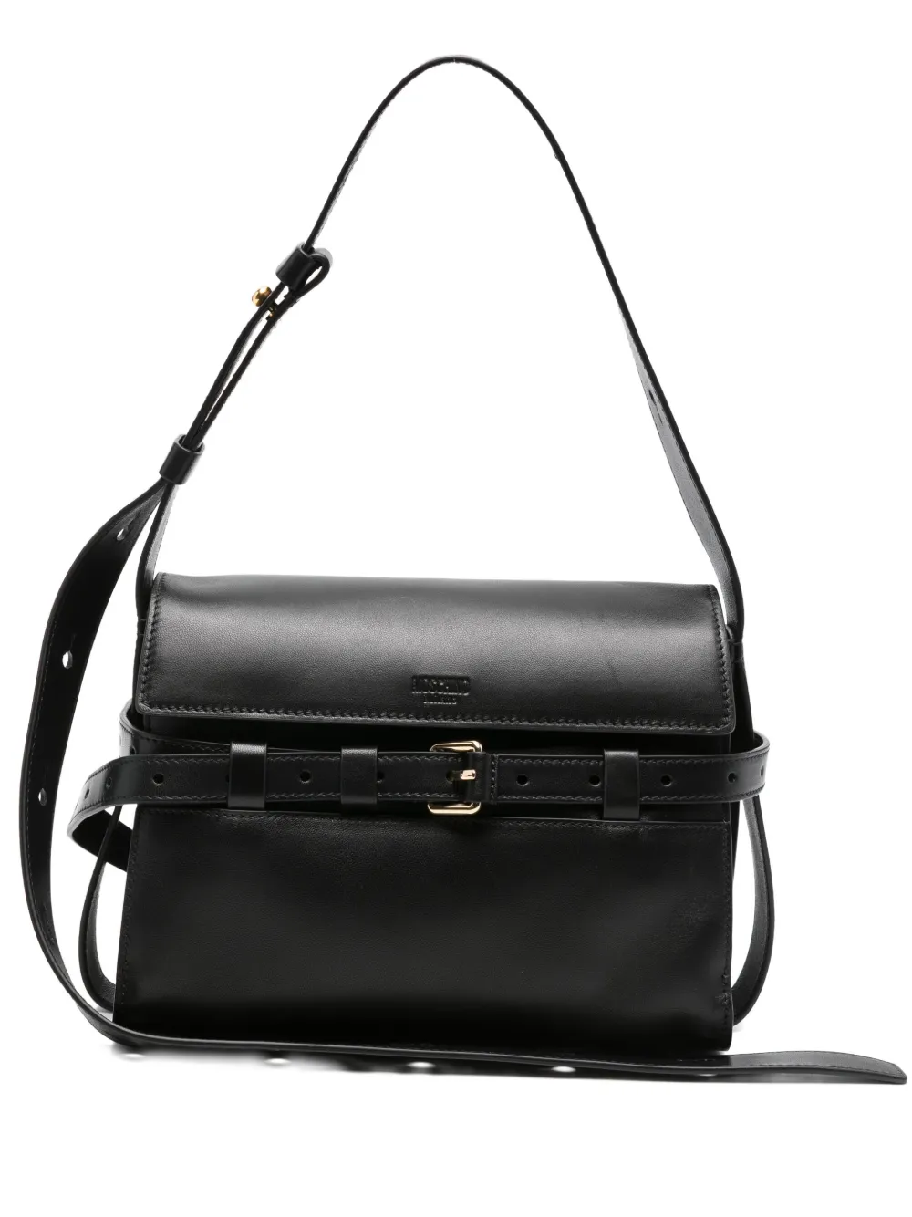 Moschino Tie Me Leather Shoulder Bag In Black