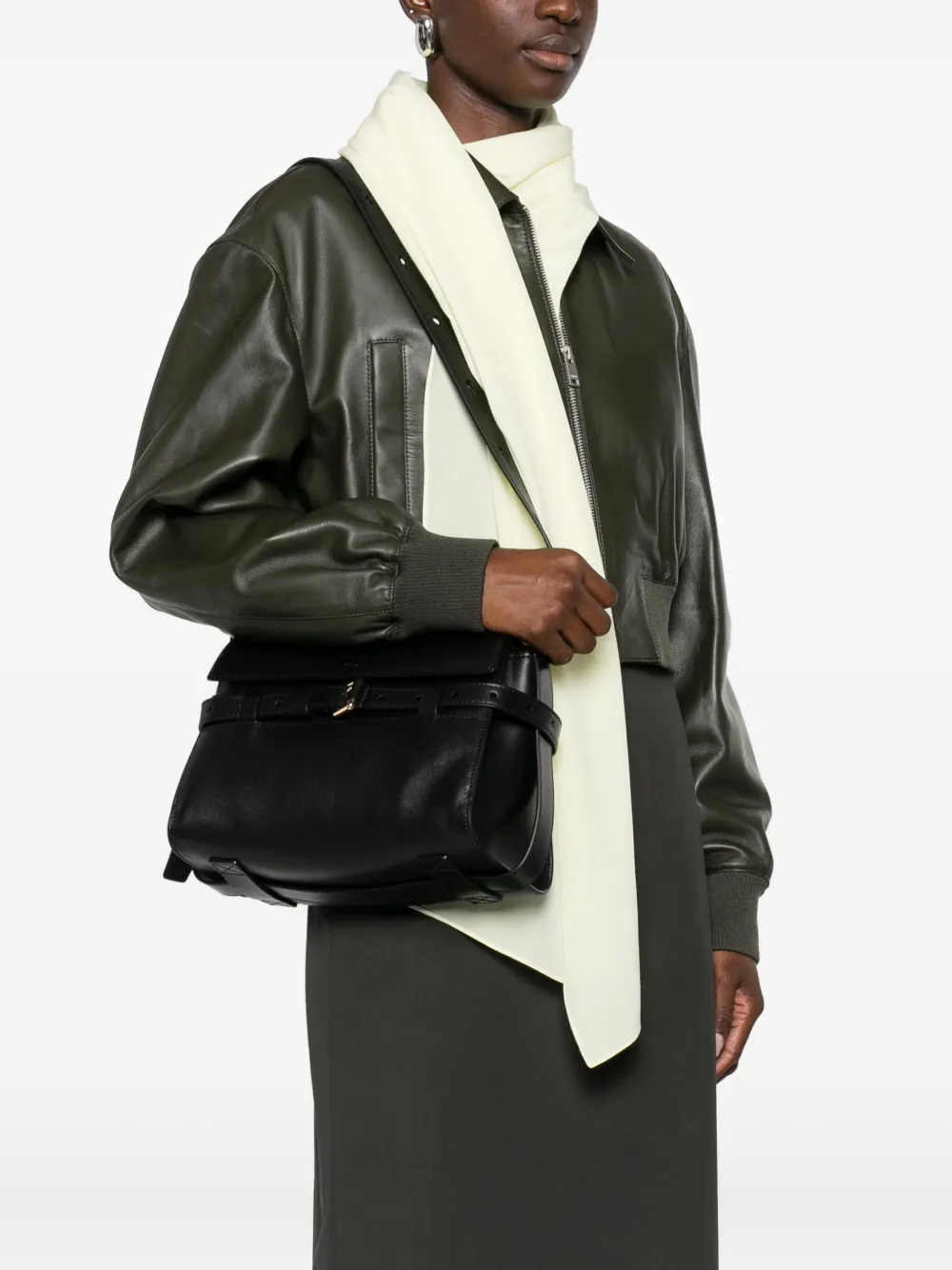 Moschino Tie Me leren schoudertas - Zwart
