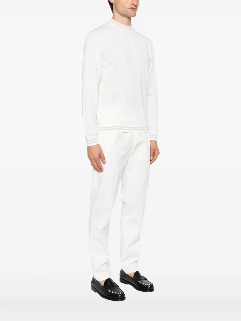 Eleventy striped-trim cotton jumper Wit