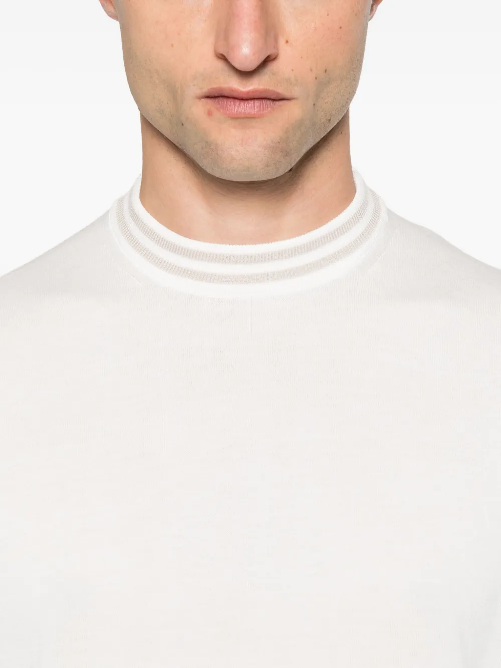Eleventy striped-trim cotton jumper Wit