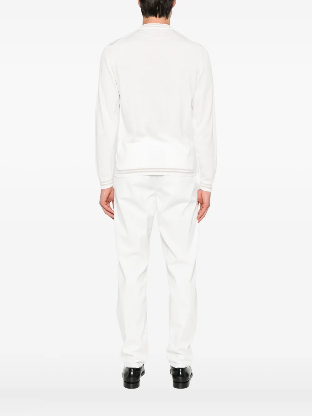 Eleventy striped-trim cotton jumper Wit