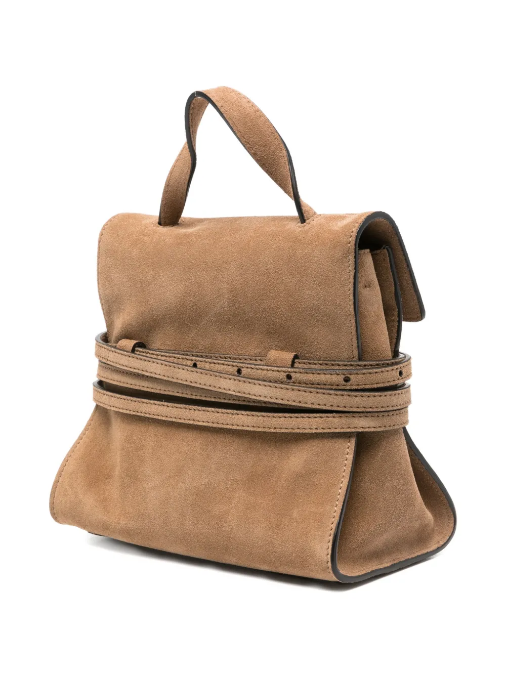 Moschino Small Tie Me Suede Tote Bag In Brown