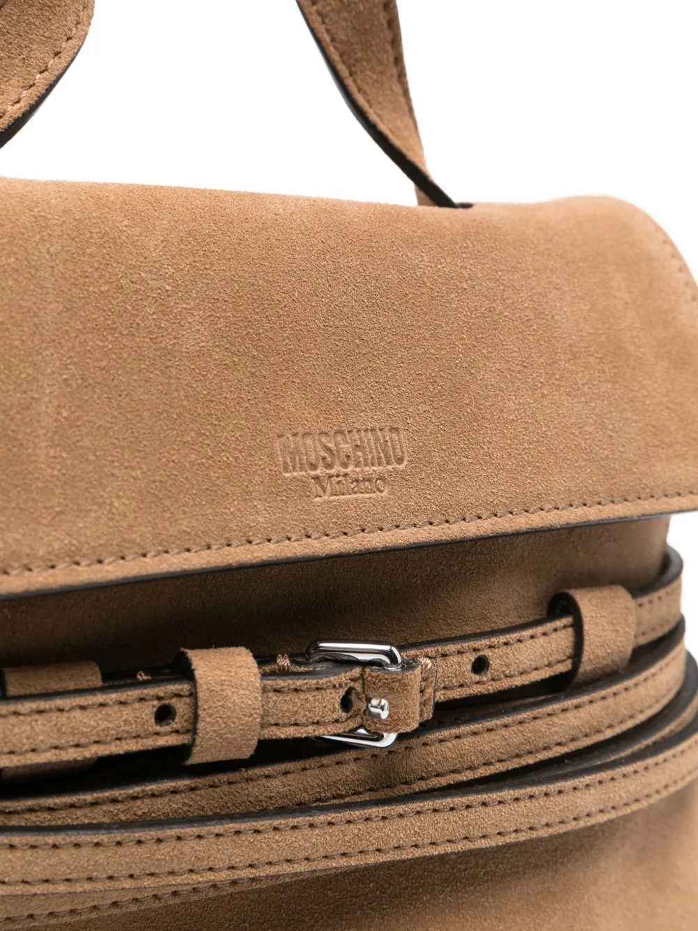 Moschino Small Tie Me Suede Tote Bag In Brown