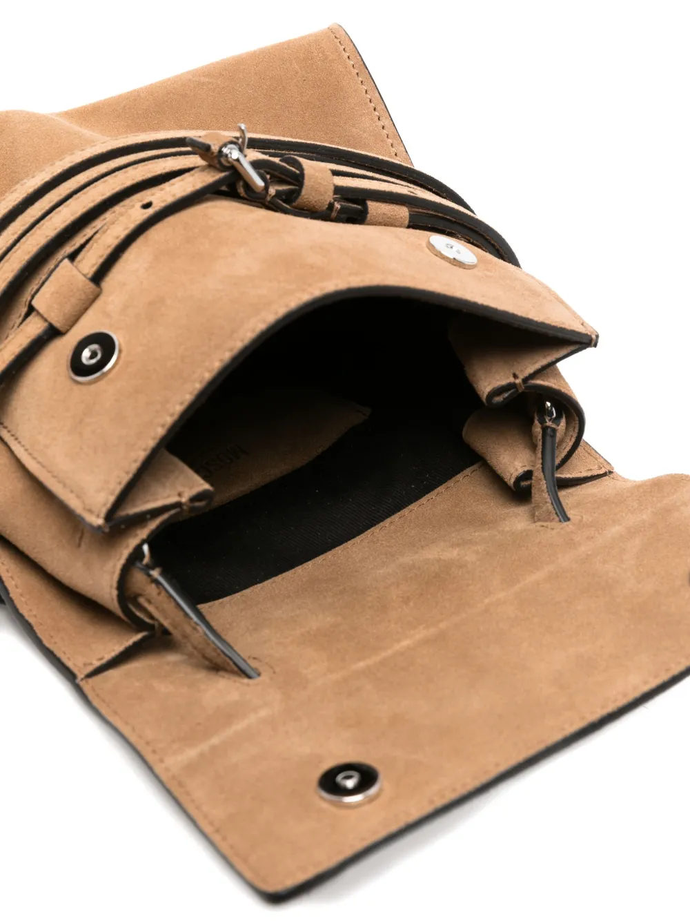 Moschino Small Tie Me Suede Tote Bag In Brown