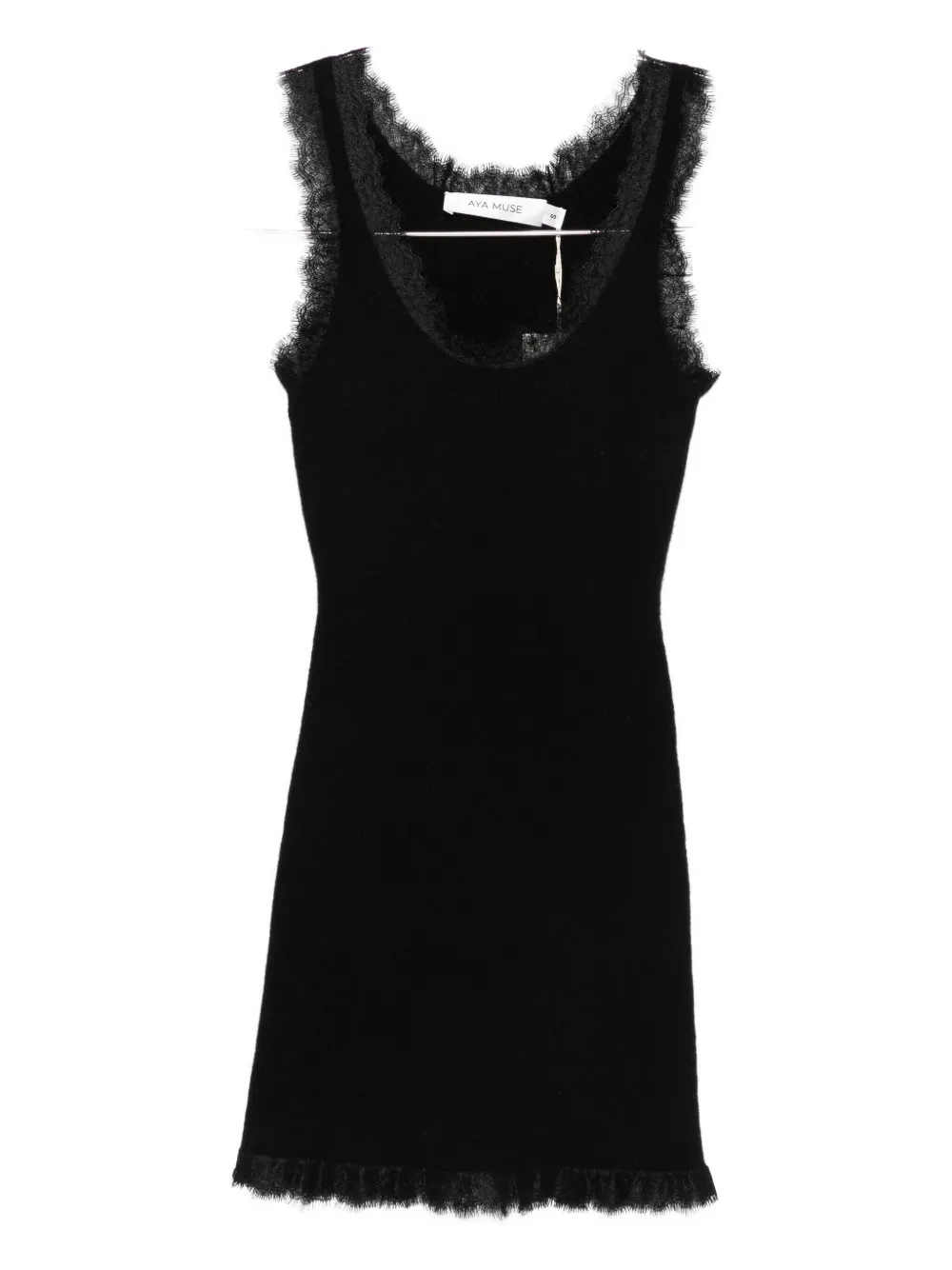 Aya Muse Womens Black Lace-embroidery Ribbed Cashmere And Cotton Mini Dress In Black