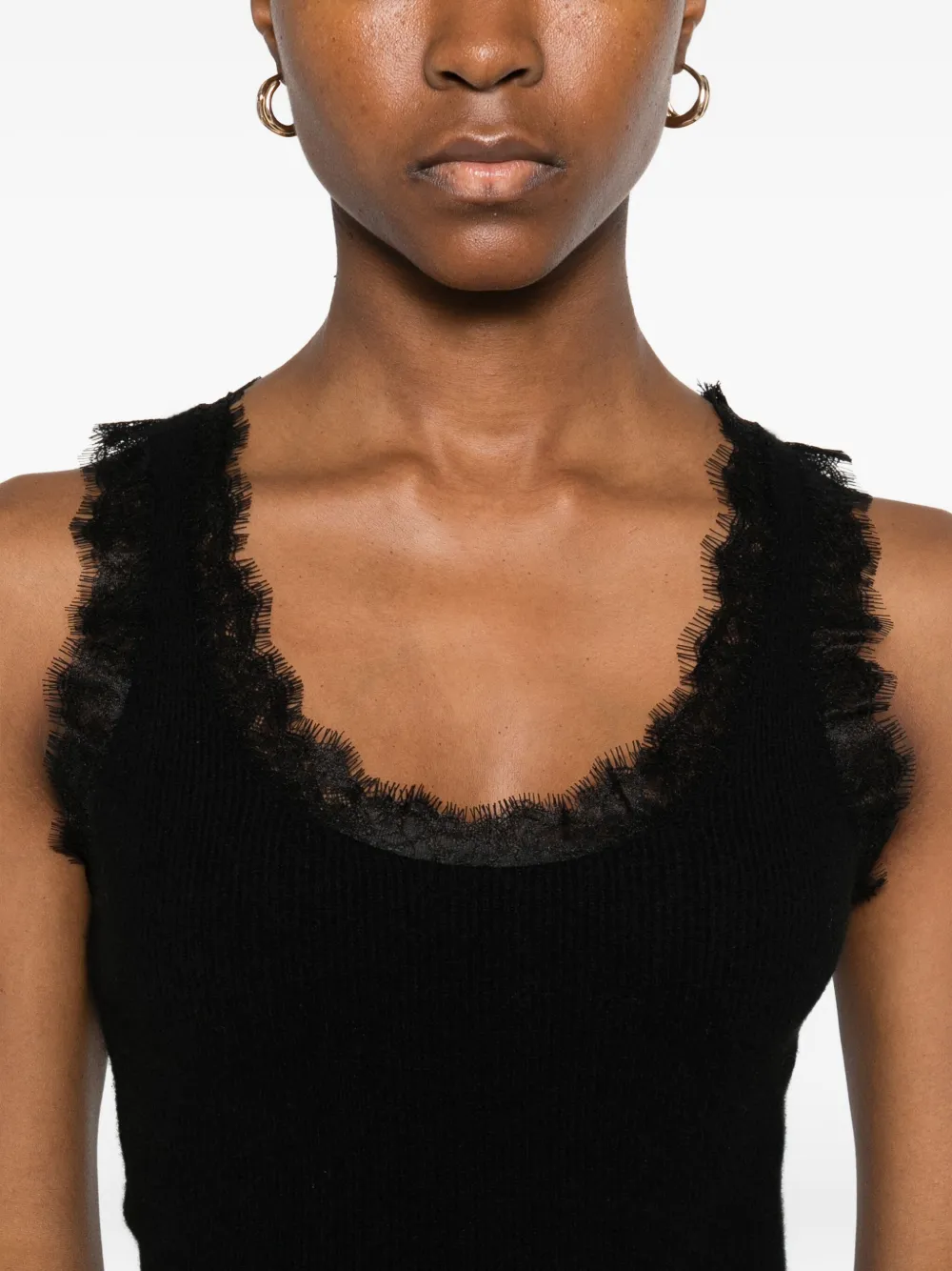 Aya Muse Womens Black Lace-embroidery Ribbed Cashmere And Cotton Mini Dress In Black