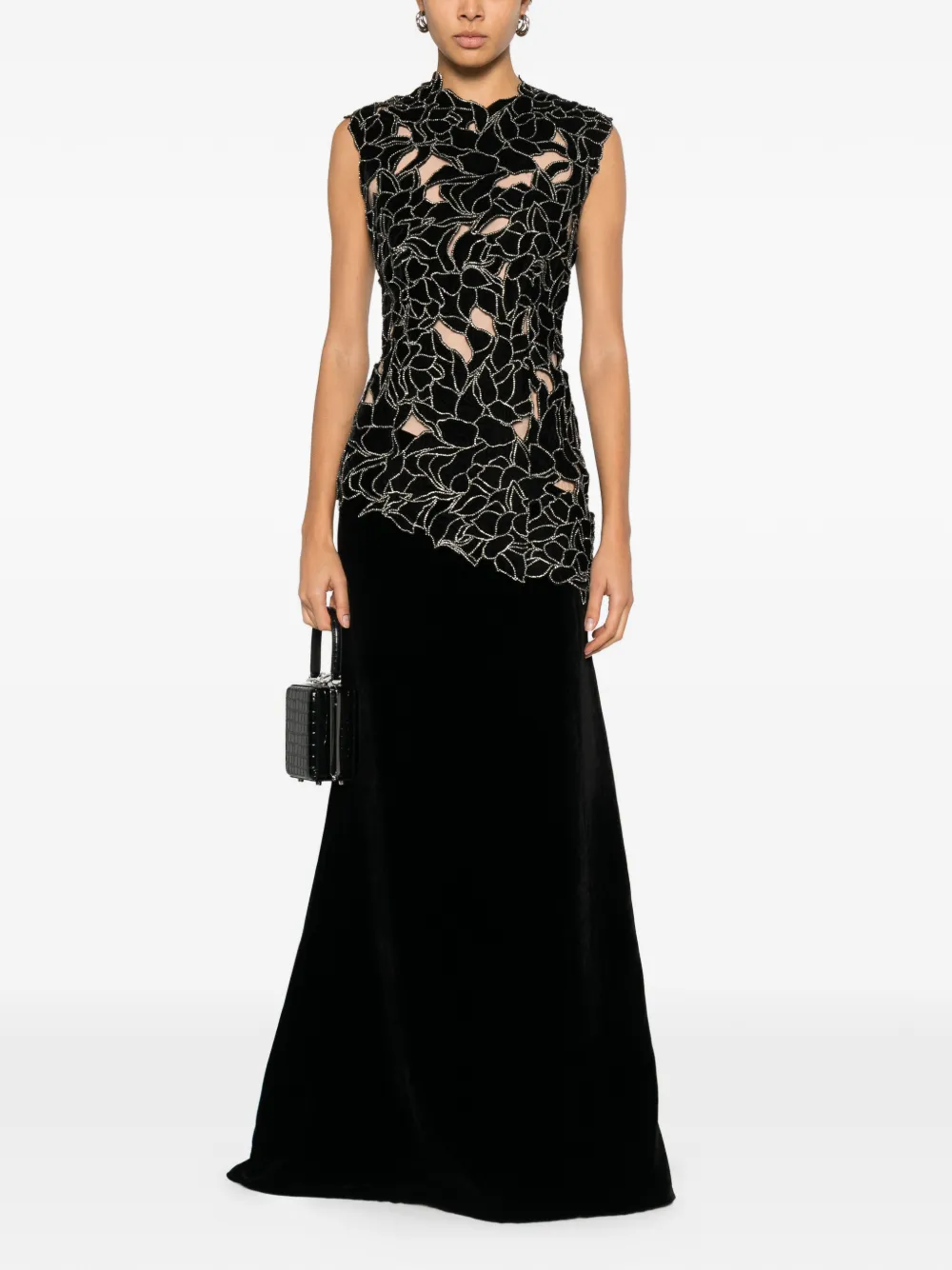 Costarellos floral-appliquéd maxi dress - Zwart