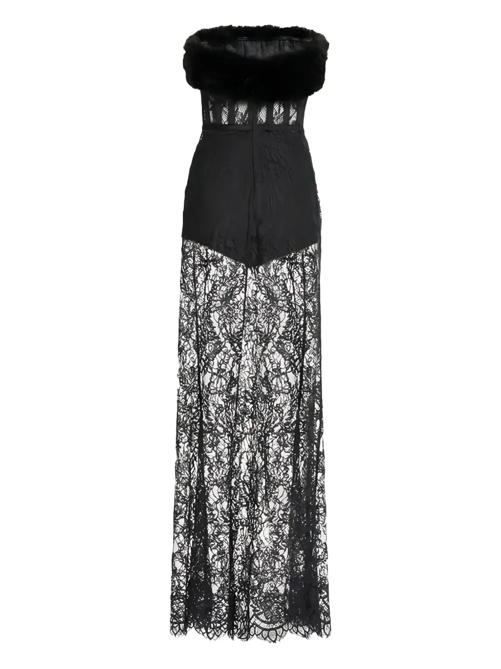 Elie Saab Maxi-jurk met afwerking van bont - Zwart