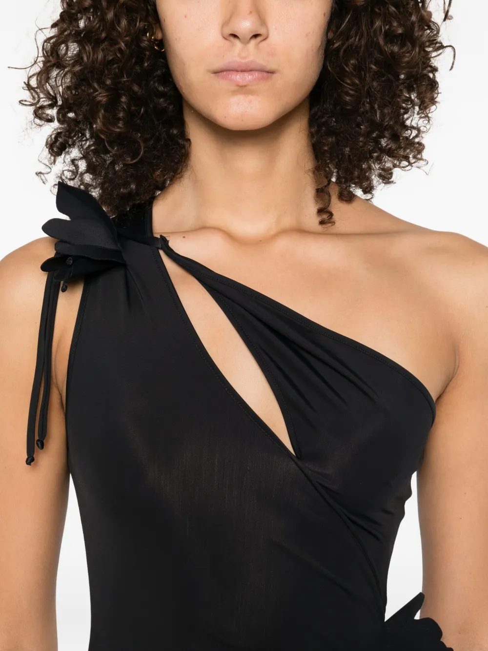 Coperni one-shoulder flower-embellished maxi dress Zwart