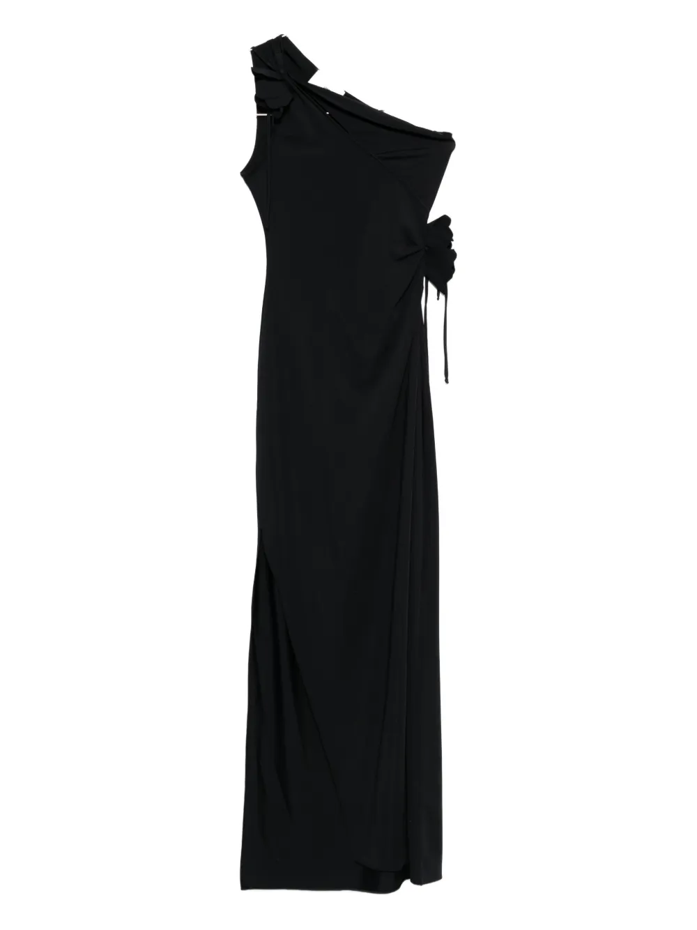 Coperni One-shoulder Flower-embellished Maxi Dress In Black