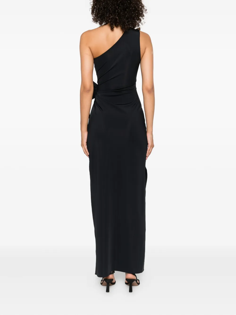 Coperni one-shoulder flower-embellished maxi dress Zwart