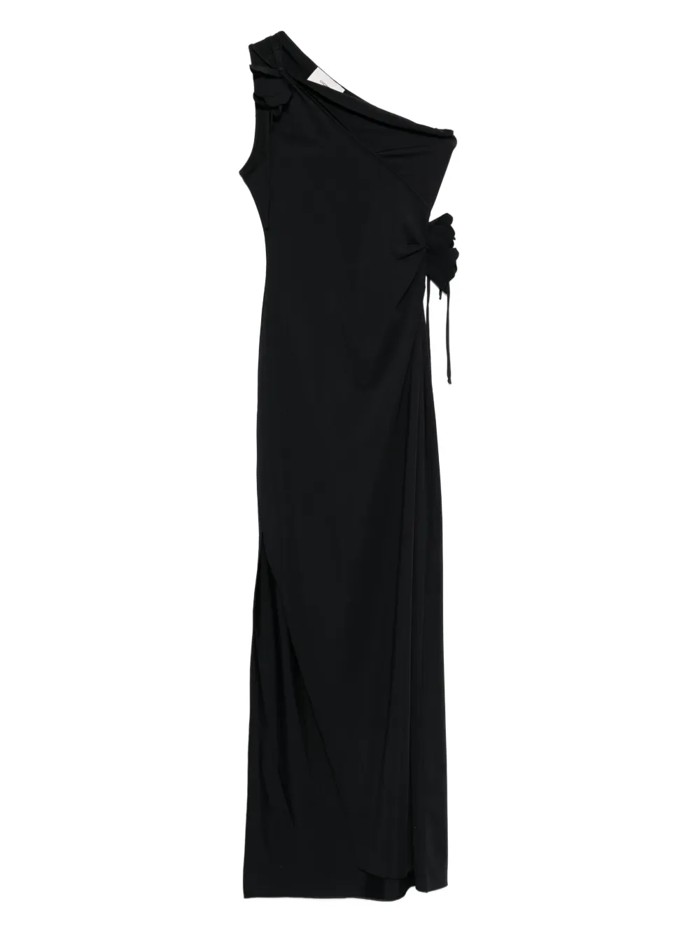 Coperni one-shoulder flower-embellished maxi dress Zwart