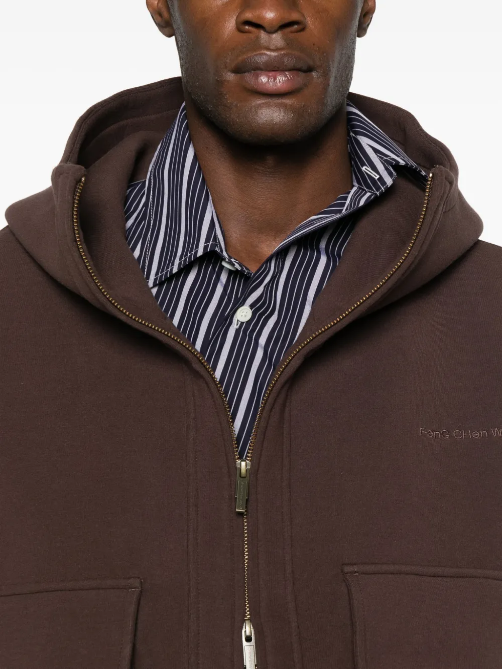 Feng Chen Wang Pocketed Hoodie In Brown