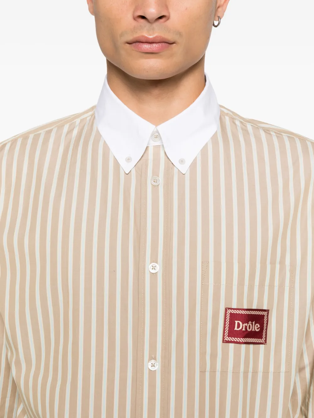 Drôle De Monsieur La Chemise overhemd met krijtstreep Beige