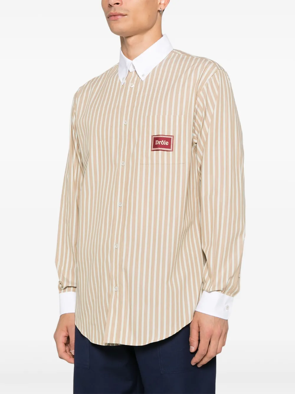 Drôle De Monsieur La Chemise overhemd met krijtstreep Beige