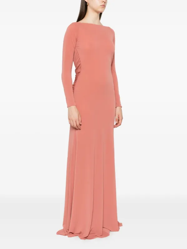 alex perry long sleeve dress Alex Perry Dalton V Neck Long Sleeve Ruched Gown in Neon Yellow