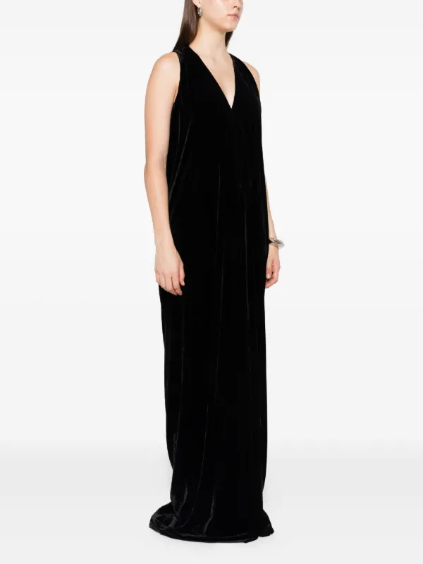 Rick Owens V-neck Velvet Maxi Dress - Black
