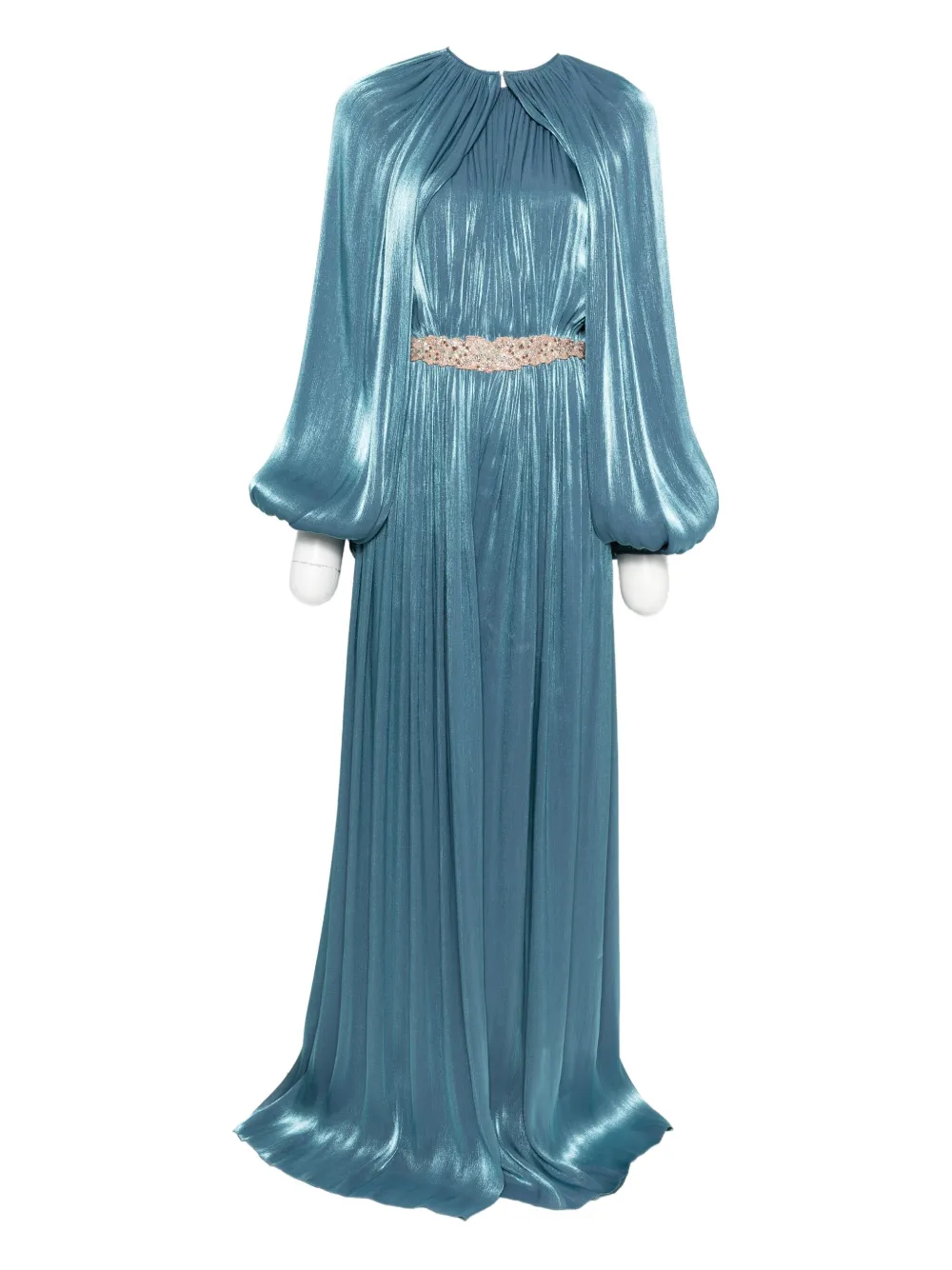 Costarellos Jazmin Embellished-pleated Maxi Dress In Blue