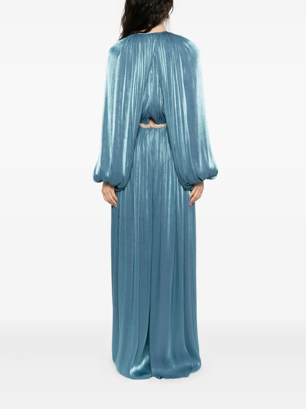 Costarellos Jazmin embellished-pleated maxi dress Blauw
