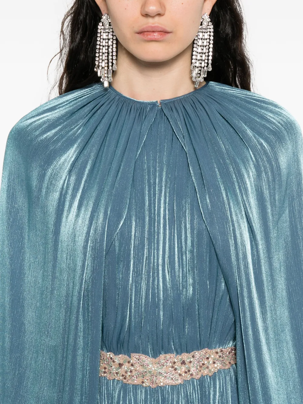 Costarellos Jazmin embellished-pleated maxi dress Blauw