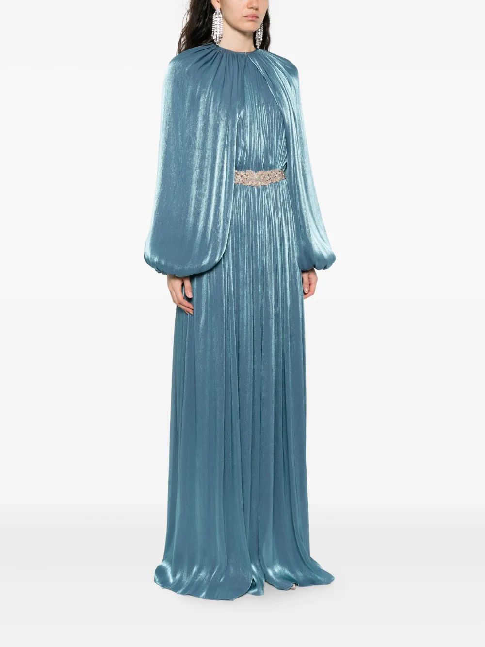 Costarellos Jazmin embellished-pleated maxi dress Blauw