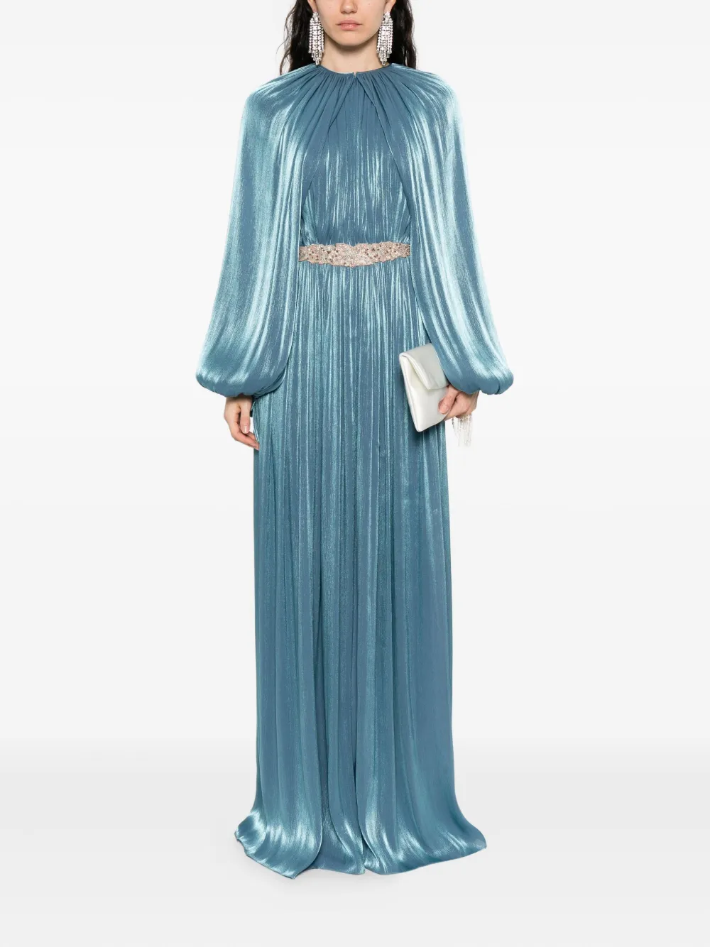 Costarellos Jazmin embellished-pleated maxi dress Blauw