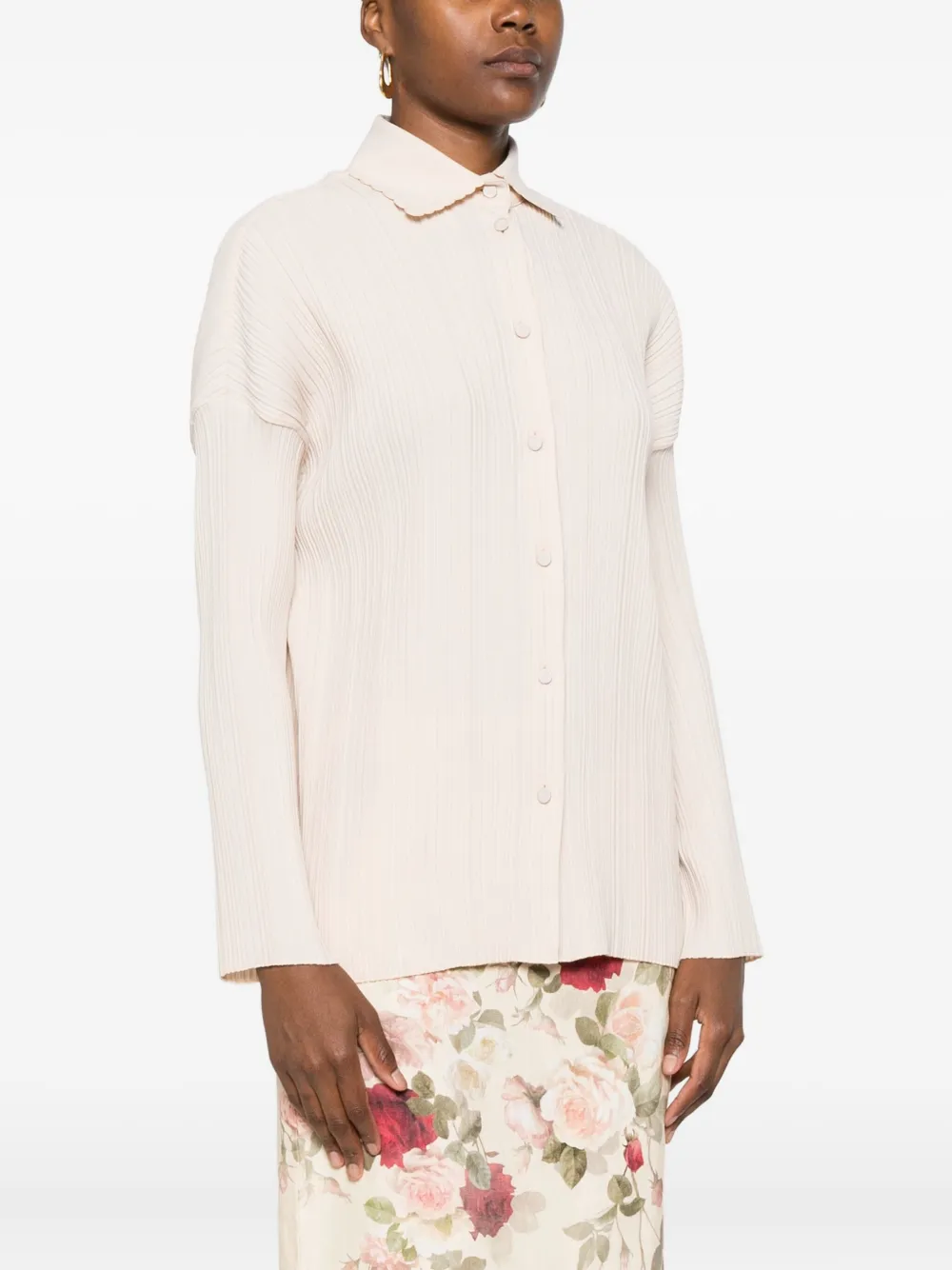 Forte Blouse met gewelfde kraag Beige