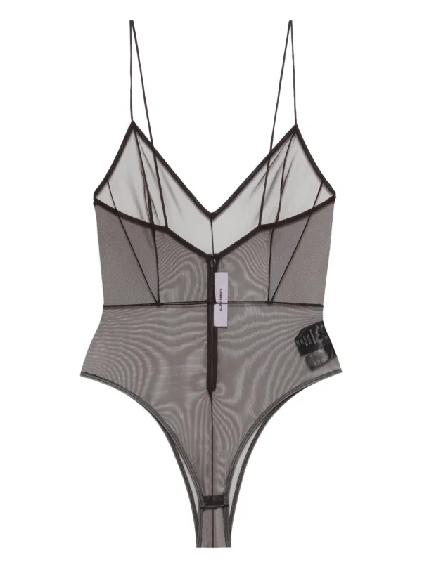 Alex Perry V-neck Zip Bodysuit in Brown