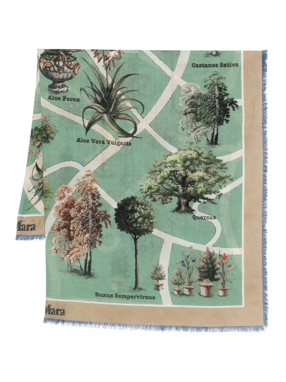 Max Mara FRIDA botanical-print fringed scarf | Blue | Image 1