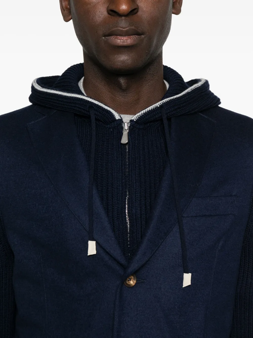 Eleventy Geribbeld jack met capuchon Blauw