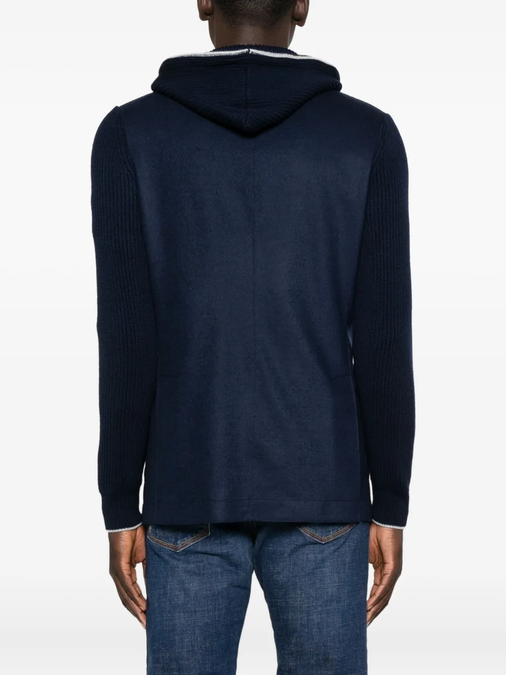 Eleventy Geribbeld jack met capuchon Blauw