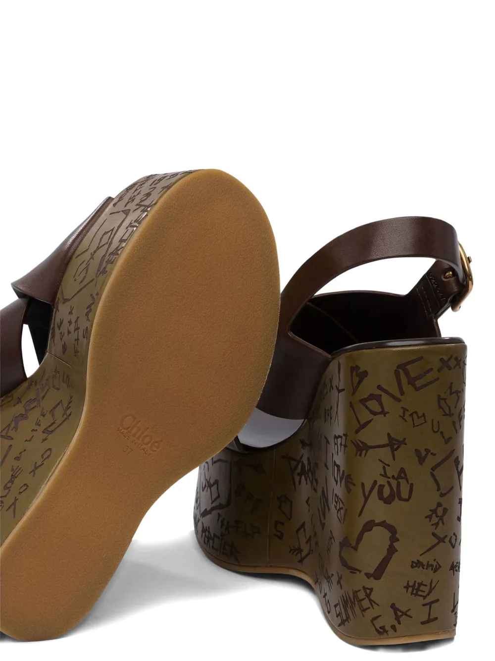 Chloé Graphic Print Wedge Sandals Platform Sole In Brown