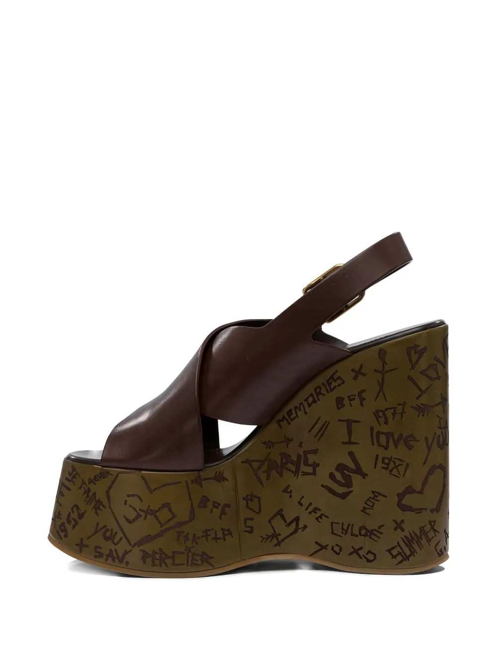 Chloé Graphic Print Wedge Sandals Platform Sole In Brown