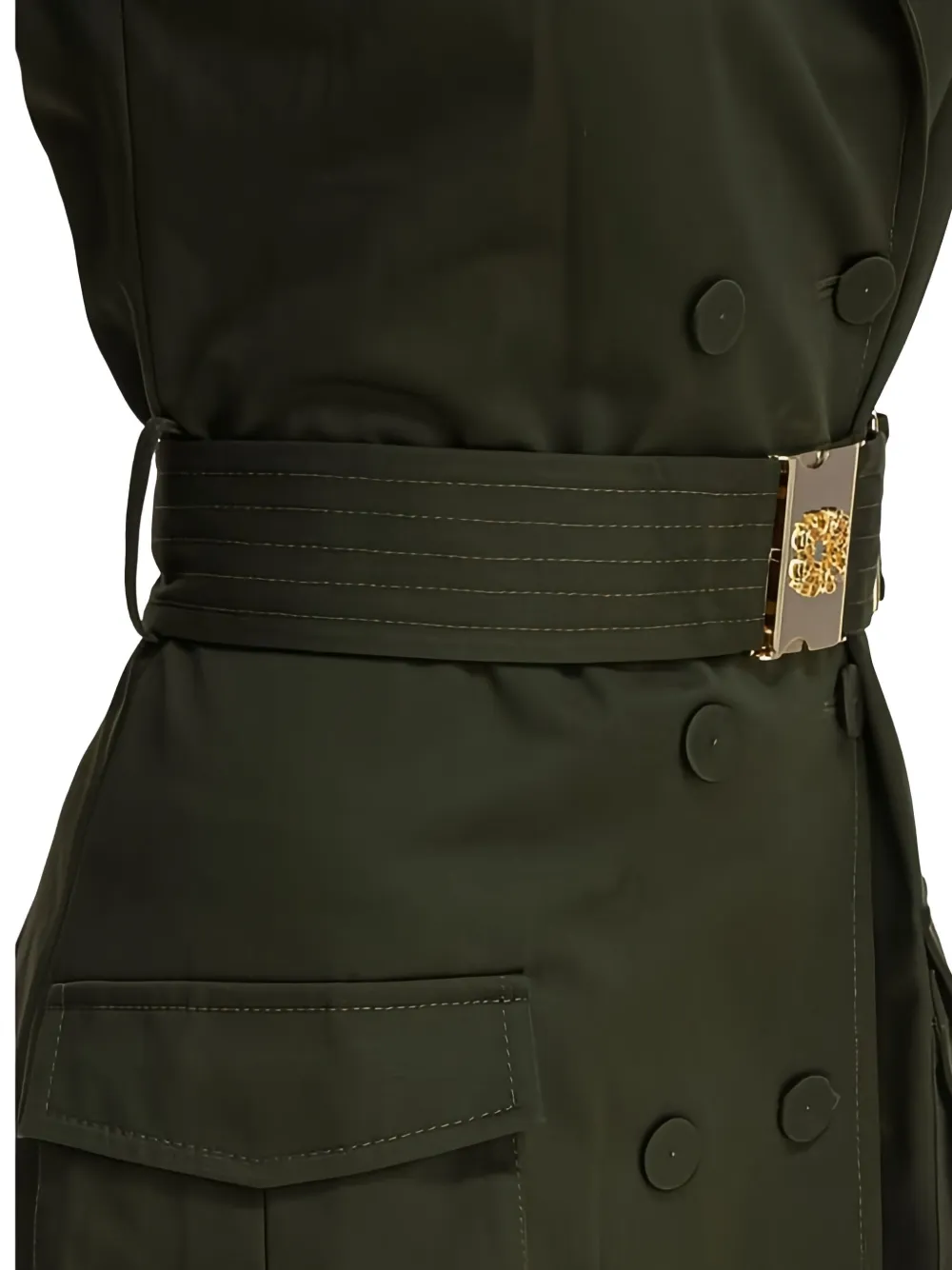 Elie Saab Midi-jurk met ceintuur en dubbele rij knopen Groen
