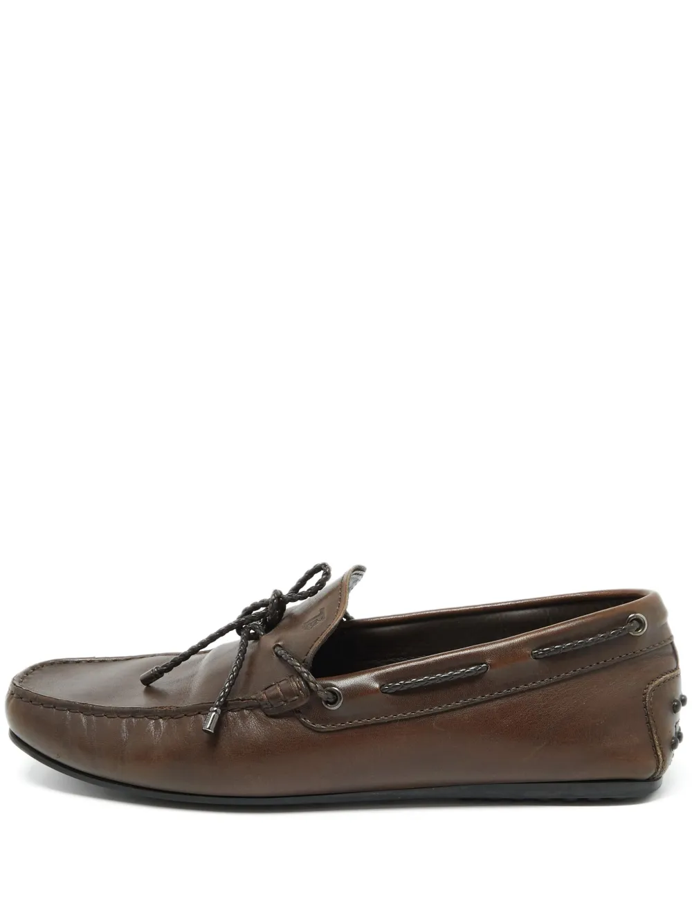 Tod's pre-owned leather tie-detail loafers | Brown | Image 1