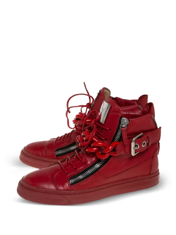Giuseppe Zanotti Vintage chain-embellished high-top Sneakers | Red