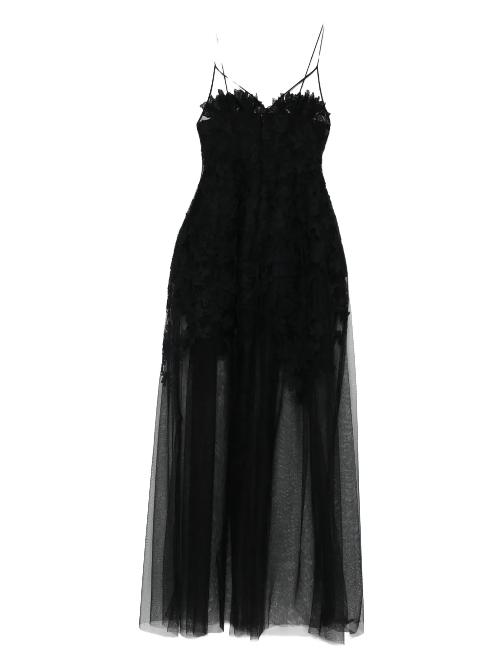 Ermanno Scervino floral-lace tulle maxi dress - Zwart
