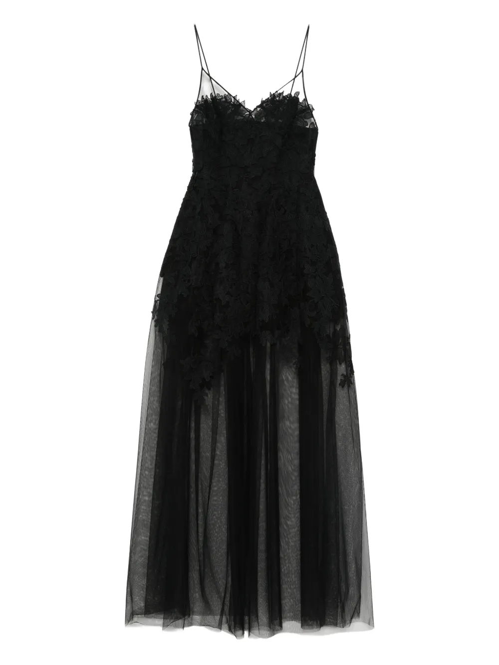 Ermanno Scervino Floral-lace Tulle Maxi Dress In Black