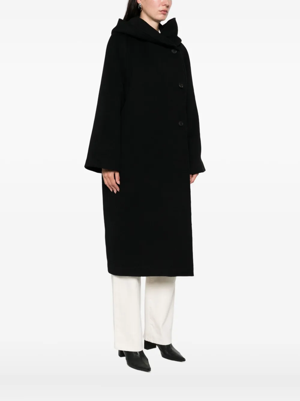 Antonelli Gravina Hooded Button-up Coat In Black