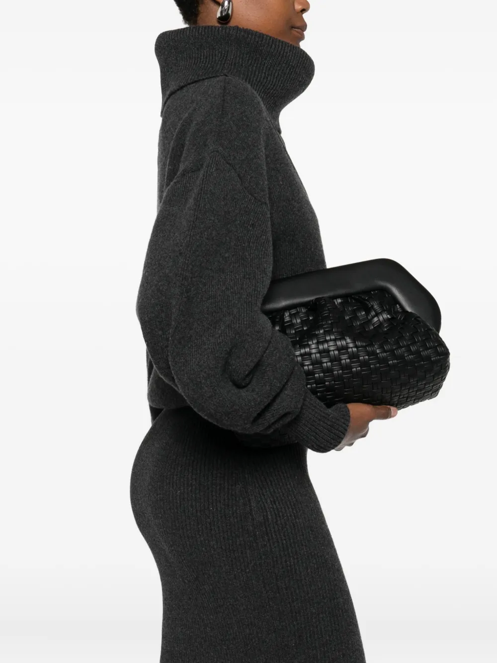 Themoirè Geweven clutch met afneembare band - Zwart