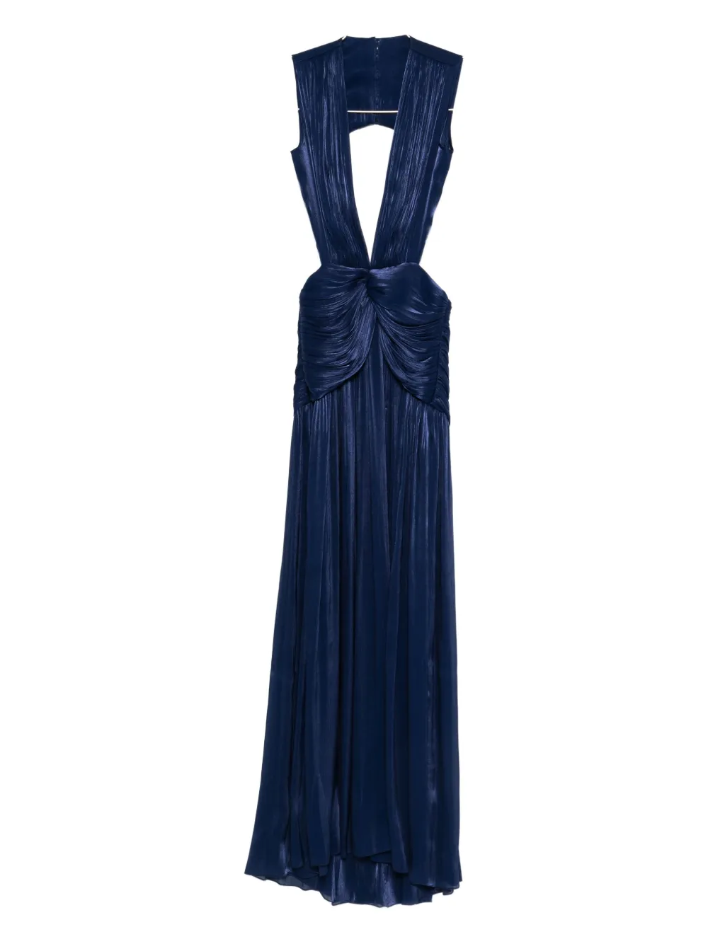 Costarellos Silla Pleated Cowl-neck Maxi Dress In Blue
