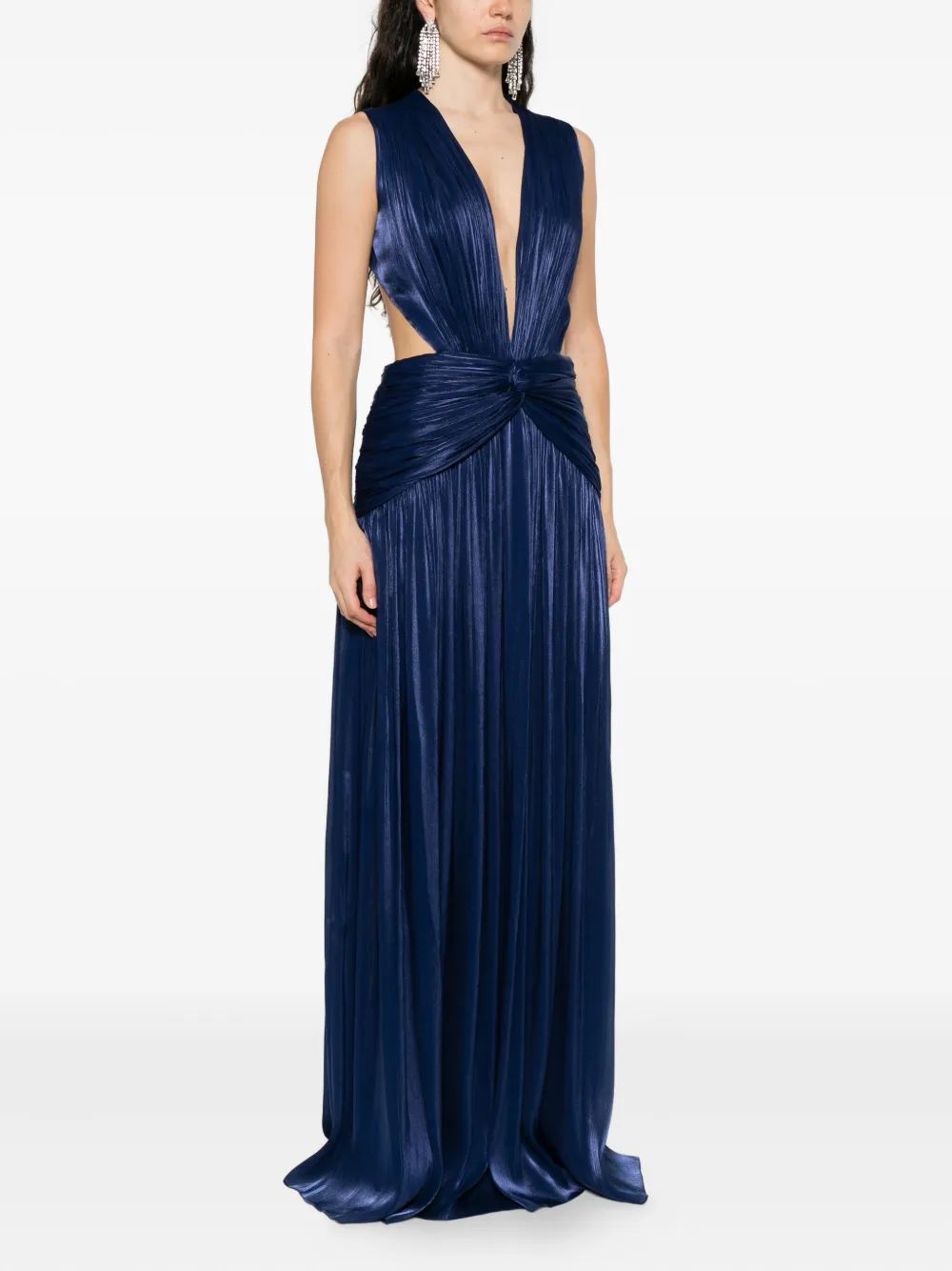 Costarellos Silla pleated cowl-neck maxi dress Blauw