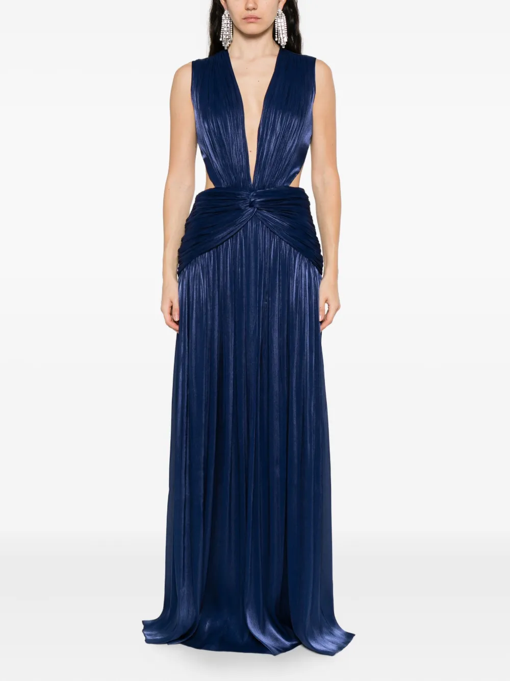 Costarellos Silla pleated cowl-neck maxi dress Blauw
