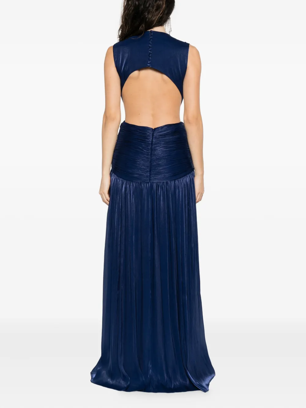 Costarellos Silla pleated cowl-neck maxi dress Blauw