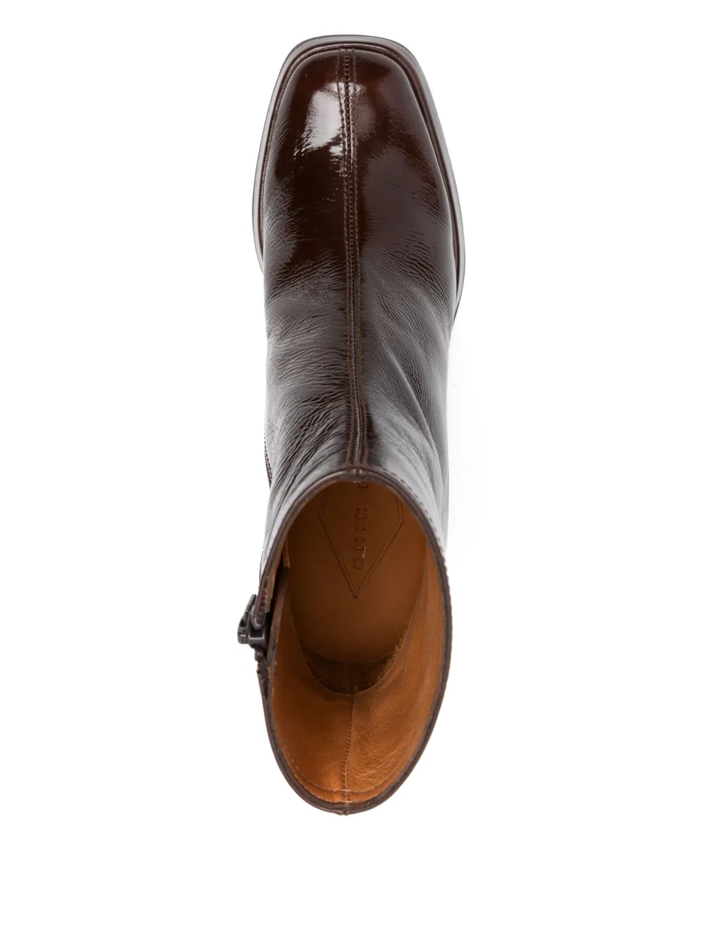 Chie Mihara 75mm Patent Leather Block-heel Boots In Brown