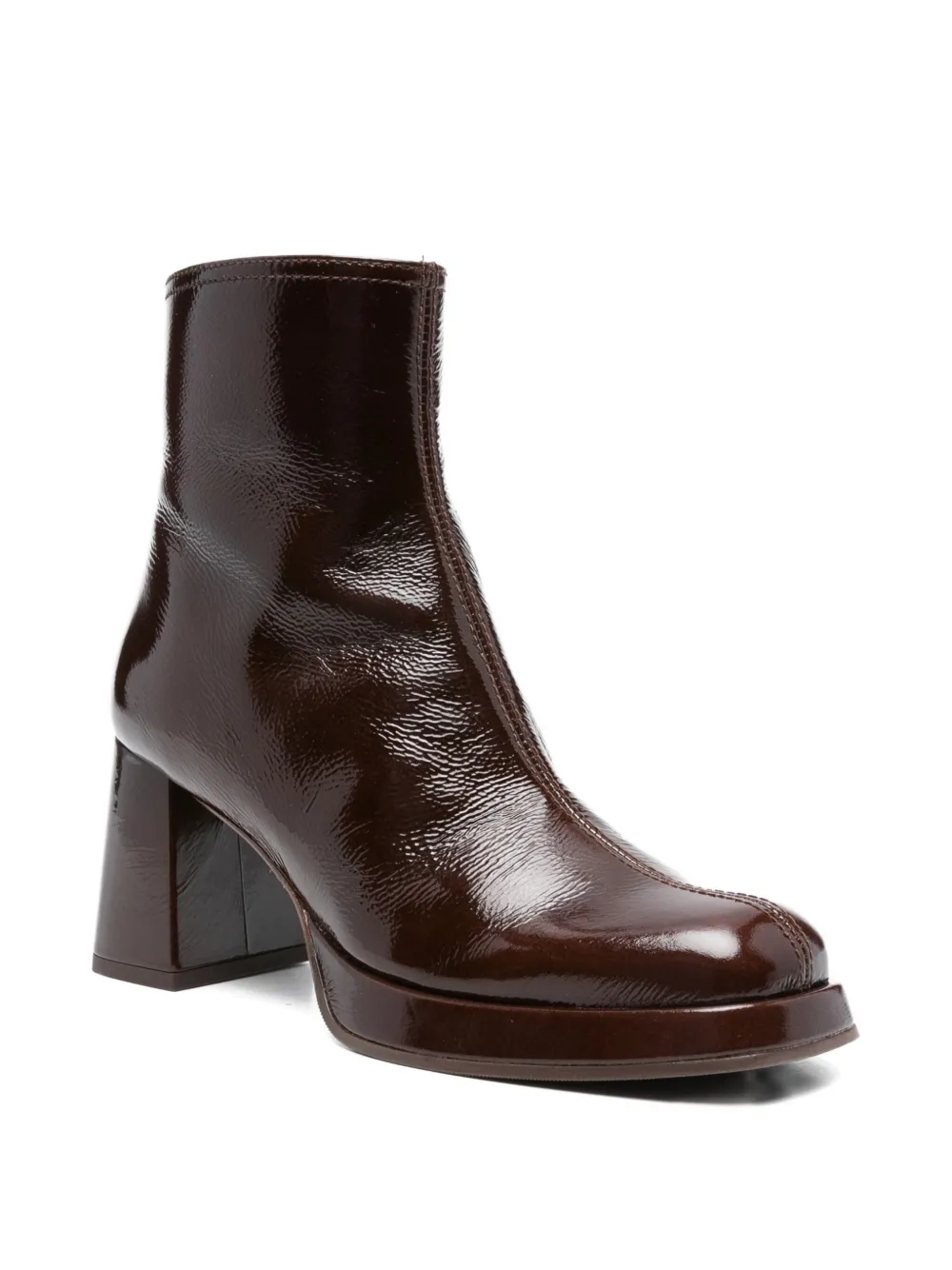 Chie Mihara 75mm patent leather block-heel boots Brown