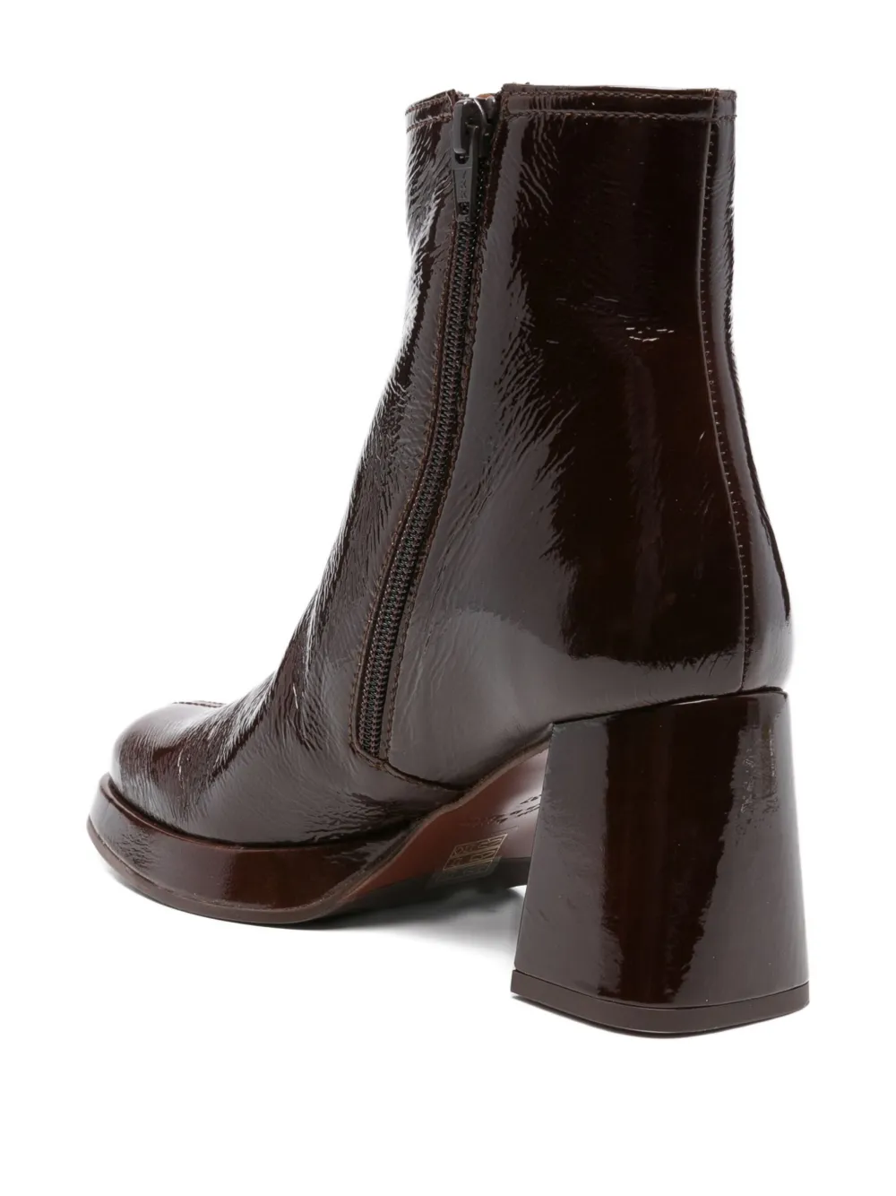 Chie Mihara 75mm Patent Leather Block-heel Boots In Brown